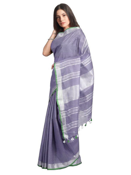 Pomp Violet women's Handloom Bhagalpuri Linen-Cotton Saree With Contrast Blouse Piece - View 2