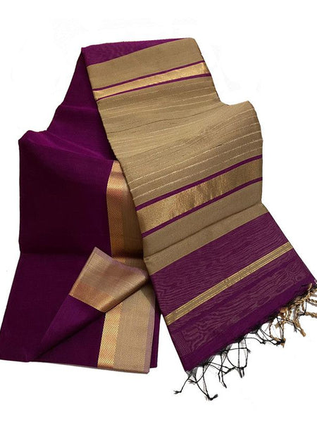 Bhagalpuri Cotton Tussar Silk Saree with Designed Border (Tyrian Purple)