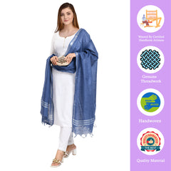 Handloom Linen Bhagalpuri Dupatta for women's (Blue) - View 2