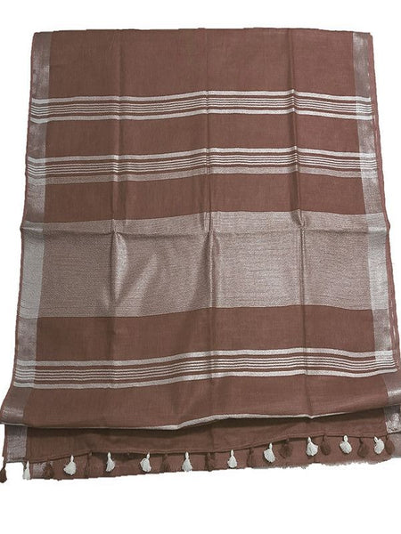 Russet Brown women's Bhagalpuri Linen Saree With Blouse Piece - View 2