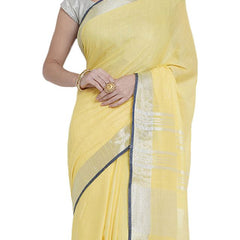 Daisy Yellow women's Bhagalpuri Handloom Cotton Linen Blend Saree With Contrast Unstiched Blouse Piece - View 5