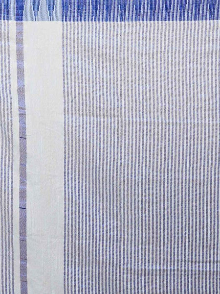 Columbian Blue women's Bhagalpuri Handloom Kota Silk Temple Border Saree And Variation Of Colors With Striped Blouse Piece - View 3