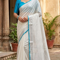 Bhagalpuri Handloom Linen Cotton Blend Saree WIth Cotrast Blouse Piece - View 2