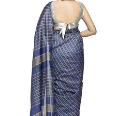 Handloom Art Silk Striped Bhagalpuri Saree (Egyptian_Bue) - View 5