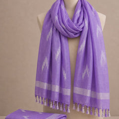 Linen Cotton Blend Zari Weaving Handloom Ikkat Dupatta (300087 Lavender_Purple)