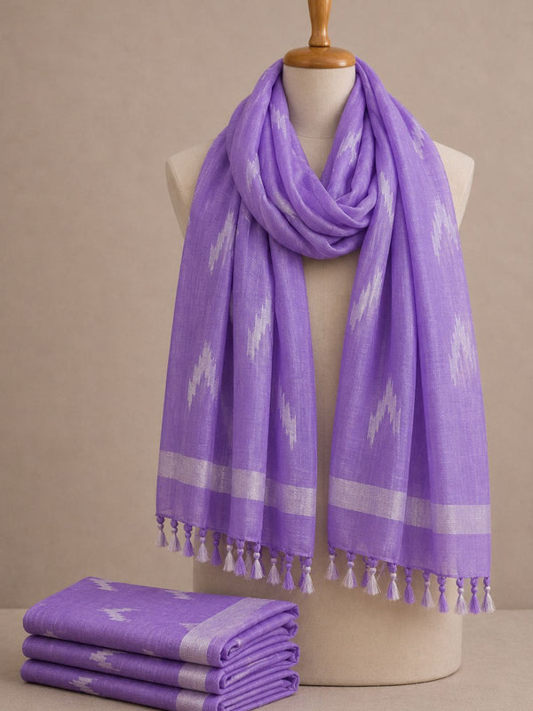 Linen Cotton Blend Zari Weaving Handloom Ikkat Dupatta (300087 Lavender_Purple)