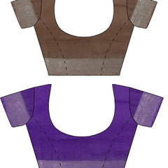 Brown & French Violet women's Bhagalpuri Handloom Cotton-Linen Blend Saree Combo (Pack Of 2) With Running Unstiched Blouse Piece - View 9