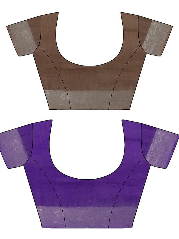 Brown & French Violet women's Bhagalpuri Handloom Cotton-Linen Blend Saree Combo (Pack Of 2) With Running Unstiched Blouse Piece - View 9