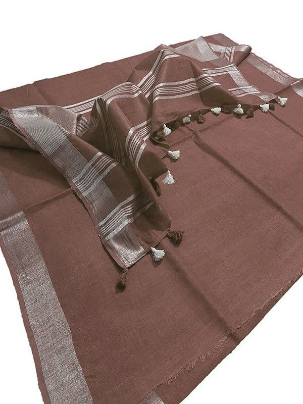 Russet Brown women's Bhagalpuri Linen Saree With Blouse Piece - View 3