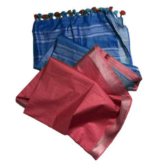 Cerulean Cyan & Brink Pink women's Ethnic Wear Bhagalpuri Handloom Cotton Linen Blend Two Dye Saree With Running Unstitched Blouse Piece - View 7