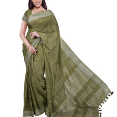 Moss Green & Yellow women's Bhagalpuri Handloom Cotton-Linen Blend Saree Combo (Pack Of 2) With Running Unstiched Blouse Piece - View 3