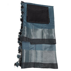 Airforce Blue Bhagalpuri Handloom women's Linen Slub Blend Saree With Black Pipin Contrast Blouse Piece - View 2