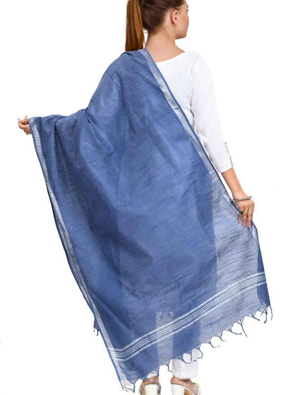 Handloom Linen Bhagalpuri Dupatta for women's (Blue) - View 4