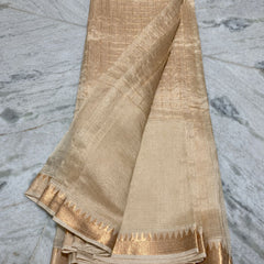 Bhagalpuri Handloom Cotton Silk Check Half Body Saree with Free Blouse Piece (Cream)