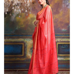 Handloom Bhagalpuri Cotton Silk Striped Sequin Saree ( Red) - View 2