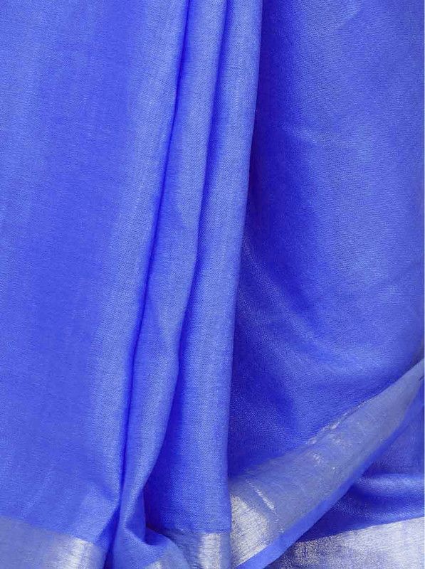 Blue women's Cotton Slub Saree With Blouse Piece - View 4