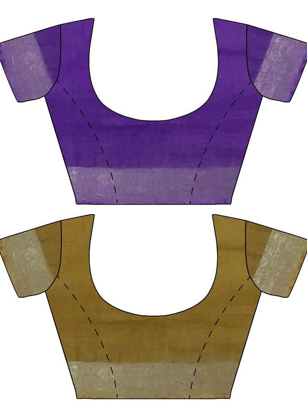 French Violet & Olive Green women's Bhagalpuri Handloom Cotton-Linen Blend Saree Combo (Pack Of 2) With Running Unstiched Blouse Piece - View 9