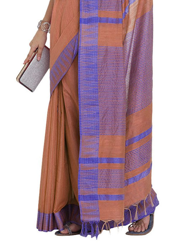 Bhagalpuri Handloom Kota Silk Temple Border Saree And Variation Of Colors With Striped Blouse Piece - View 5