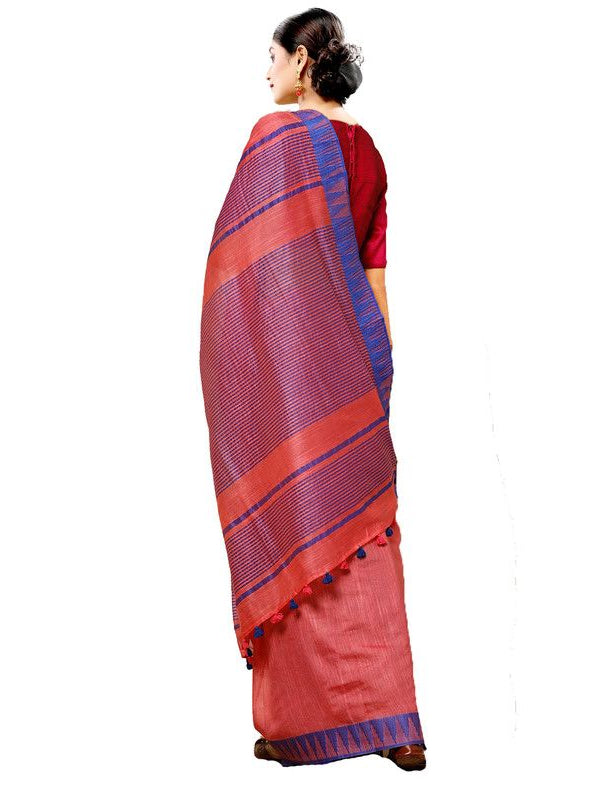 Bhagalpuri Handloom Kota Silk Temple Border Saree And Variation Of Colors With Striped Blouse Piece - View 2