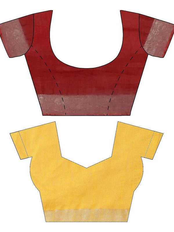 Red & Yellow women's Bhagalpuri Handloom Cotton-Linen Blend Saree Combo (Pack Of 2) With Running Unstiched Blouse Piece - View 8