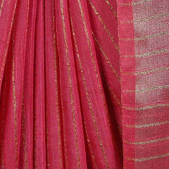 Striped Red Bhagalpuri Silk Saree with Gold Zari Border  & Sequin Pallu - View 4