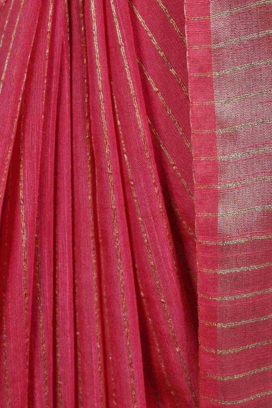 Striped Red Bhagalpuri Silk Saree with Gold Zari Border  & Sequin Pallu - View 4