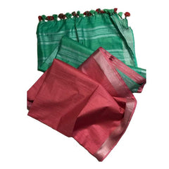 Jungle Green & Brink Pink Bhagalpuri Handloom women's Ethnic Wear Cotton Slub Blend Two Dye Saree With Running Unstitched Blouse Piece