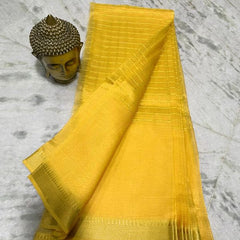 Bhagalpuri Handloom Cotton Silk Check Half Body Saree for women's (Gamboge_Yellow)