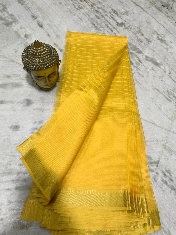 Bhagalpuri Handloom Cotton Silk Check Half Body Saree for women's (Gamboge_Yellow)