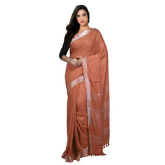 Burnt Sienna Orange Bhagalpuri women's Handloom Linen Cotton Ethnic Wear Saree With Running Unstitched Blouse Piece