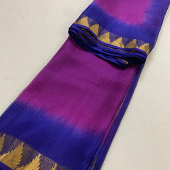 Handloom Kota Silk Organza Net Temple Border Two Dye Bhagalpuri Saree (Magenta & Duke_Blue) - View 2