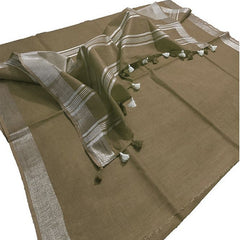 Sage Green women's Bhagalpuri Linen Saree With Blouse Piece - View 3