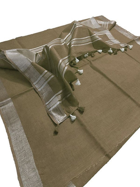 Sage Green women's Bhagalpuri Linen Saree With Blouse Piece - View 3