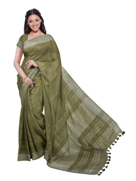 Bhagalpuri Handloom Linen Blend Saree And Variation Of Colors With Running Unstiched Blouse Piece - View 4