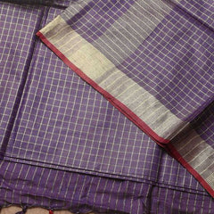 Linen Cotton Blend Handloom Check Saree with Gold Zari Border - View 6