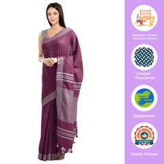 Haze Magenta women's Bhagalpuri Handloom Blend Linen-Cotton Saree With Running Unstiched Blouse Piece_Free Size_Variation Of Colors