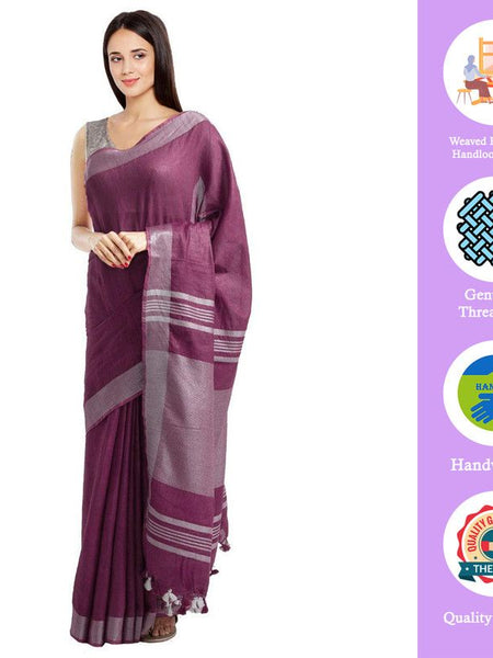 Haze Magenta women's Bhagalpuri Handloom Blend Linen-Cotton Saree With Running Unstiched Blouse Piece_Free Size_Variation Of Colors