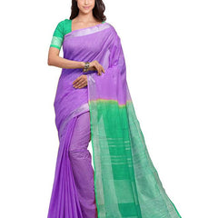 Bhagalpuri Handloom Linen Cotton Blend Two Dye Saree With Running Unstitched Blouse Piece - View 2