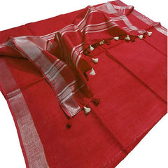 Crimson Red women's Bhagalpuri Linen Saree With Blouse Piece - View 3