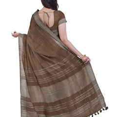 Brown & Red women's Bhagalpuri Handloom Cotton-Linen Blend Saree Combo (Pack Of 2) With Running Unstiched Blouse Piece - View 4