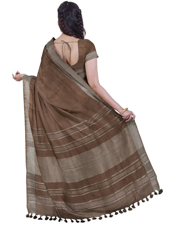 Brown & Red women's Bhagalpuri Handloom Cotton-Linen Blend Saree Combo (Pack Of 2) With Running Unstiched Blouse Piece - View 4