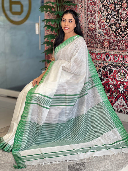 Green women's Bhagalpuri Kota Viscous Temple Border White Saree And Variable Color Border With Blouse Piece - View 2