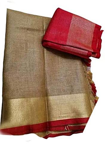 Handloom Bhagalpuri Linen Cotton Blend Saree Ethnic Wear With Contrast Unstitched Blouse Piece - View 3