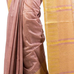 Rosy Brown women's Bhagalpuri Handloom Kota Silk Temple Border Saree And Variation Of Colors With Striped Blouse Piece - View 2