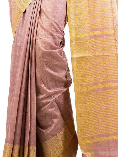 Rosy Brown women's Bhagalpuri Handloom Kota Silk Temple Border Saree And Variation Of Colors With Striped Blouse Piece - View 2