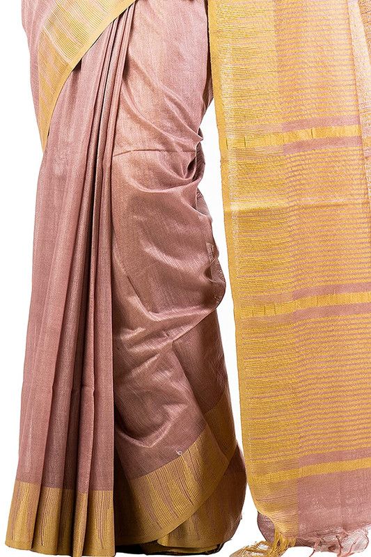 Rosy Brown women's Bhagalpuri Handloom Kota Silk Temple Border Saree And Variation Of Colors With Striped Blouse Piece - View 2