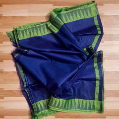 Semi Tussar Silk Handloom Temple Border Bhagalpuri Saree (100181 Duke_Blue-Green)