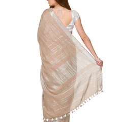 Tan Brown women's Cotton Slub Saree With Blouse Piece - View 2