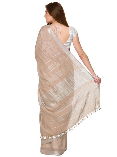 Tan Brown women's Cotton Slub Saree With Blouse Piece - View 2