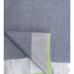 Linen Cotton Blend Contrast Handloom Bhagalpuri Saree (Grey-Parrot_Green) - View 4